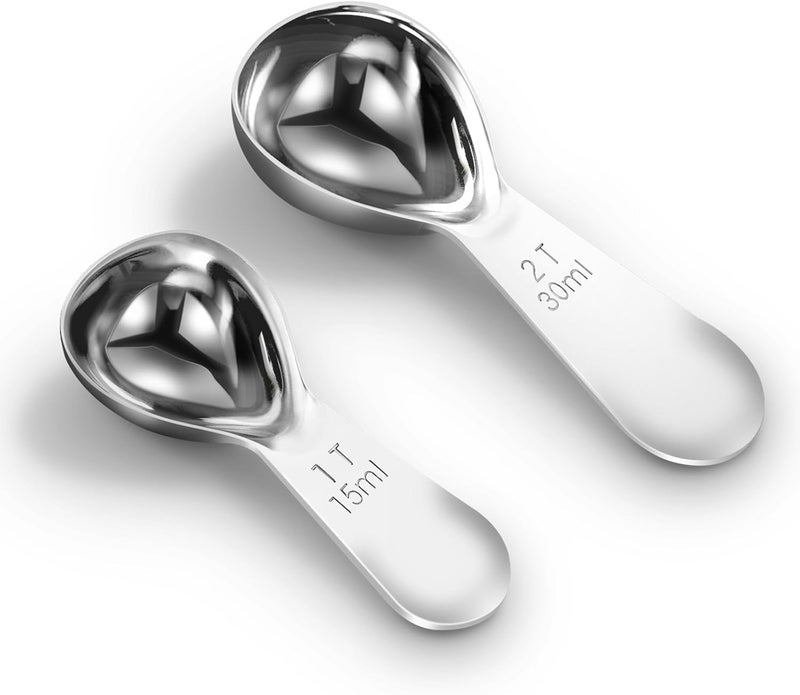 Quazake Coffee Scoop set,1&2Tablespoon Measuring spoon (2pieces) Ergonomic sdesign stainless steel manufacture,Coffee Scoop for Ground Coffee, Fits inside Airscape Canisters. (1TBSP&2TBSP(15ML&30ML)) - Image 1